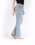 Bluberry Denim Elastic Waistband Flare leg Crystal