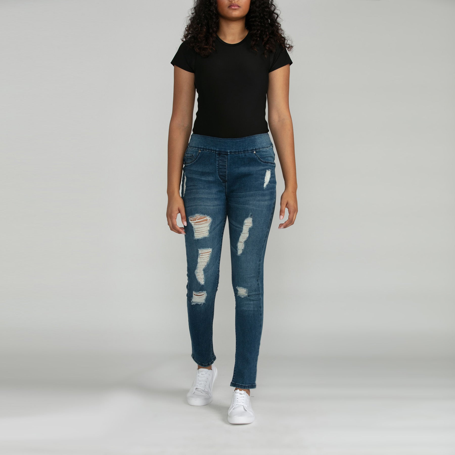 Bluberry Denim Elastic Waistband Ankle Length Eloise