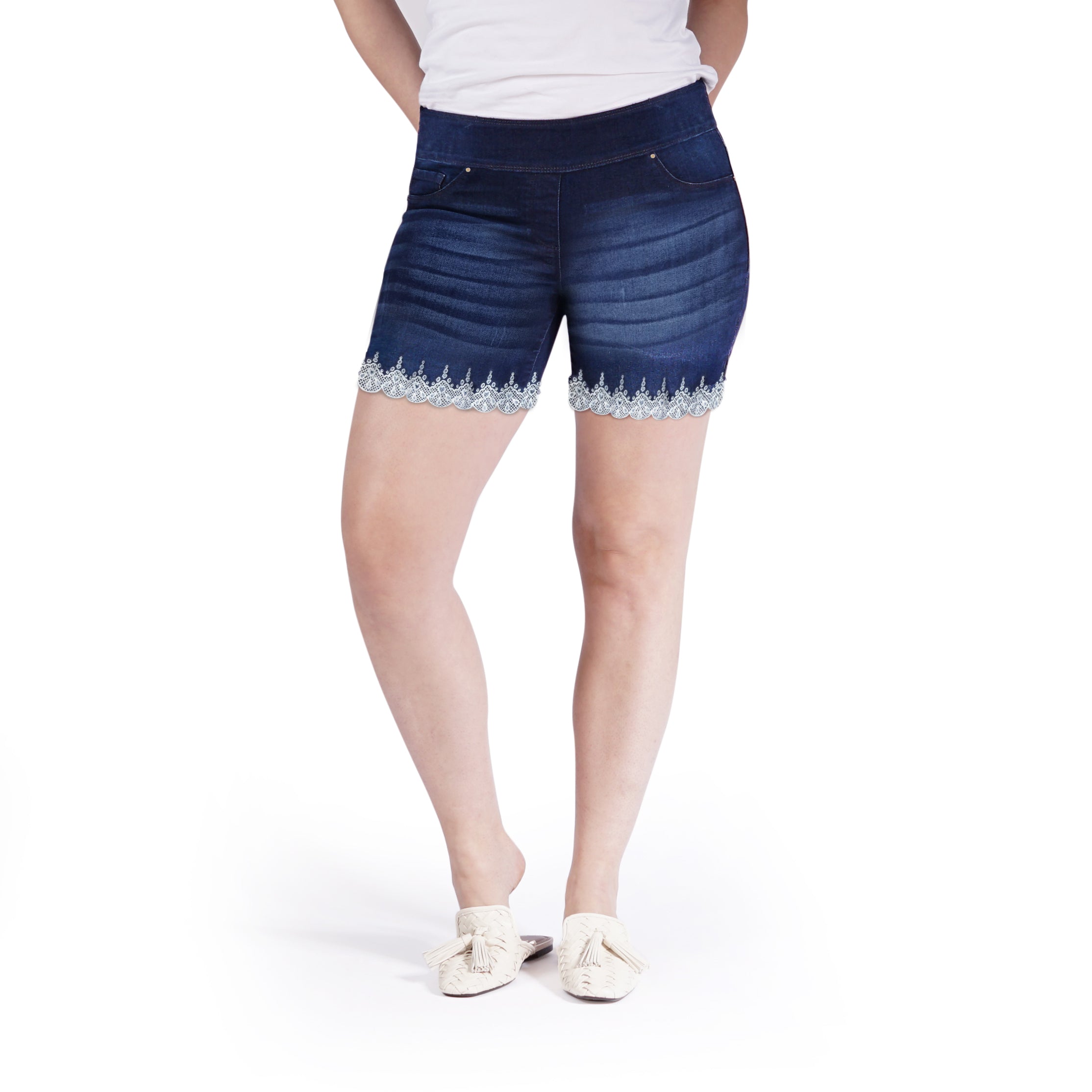 Bluberry denim Elastic Waistband Shorts Yara