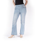 Bluberry Denim Elastic Waistband Flare leg Crystal